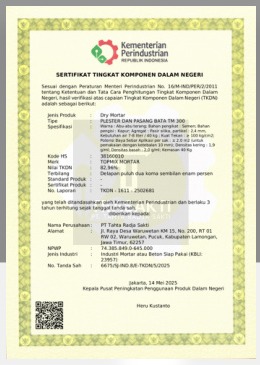 Dokumentasi sertifikat TKDN Trasakti 1
