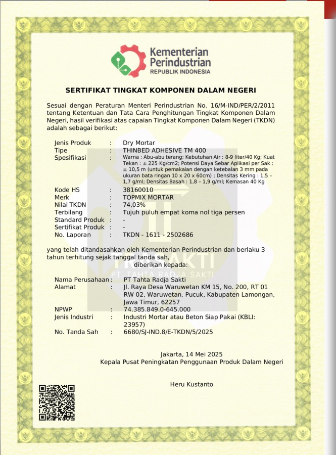 Sertifikat TKDN produk Trasakti TM 400
