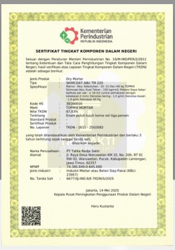 Dokumentasi sertifikat TKDN Trasakti 2